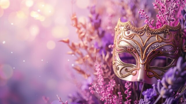 carnival mask on lilac background, generative ai
