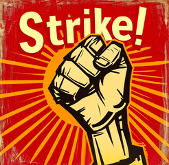 AI-Generated Image: Raised Fist Poster with "Strike!" Slogan
