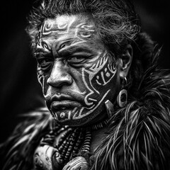 AI-Generated Scary Maori Warrior with Tattoos