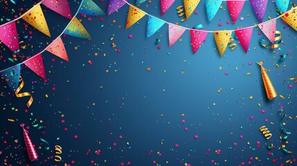 birthday pennant and confetti design on flat background generative ai