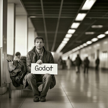 AI-Generated Joke Image of Man Waiting for 'Godot' in Airport