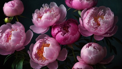 Pink peonies on a dark background