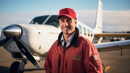 Pilot standing in front of a plane