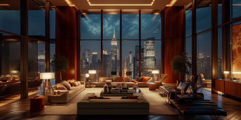 Luxury apartment interior at night