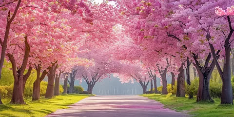 Foto auf Acrylglas Sakura Cherry blossoming alley. Wonderful © shobakhul