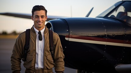 Pilot standing in front of a plane