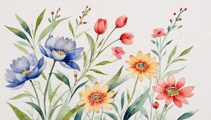 Watercolor drawing of wild flowers on a white background.