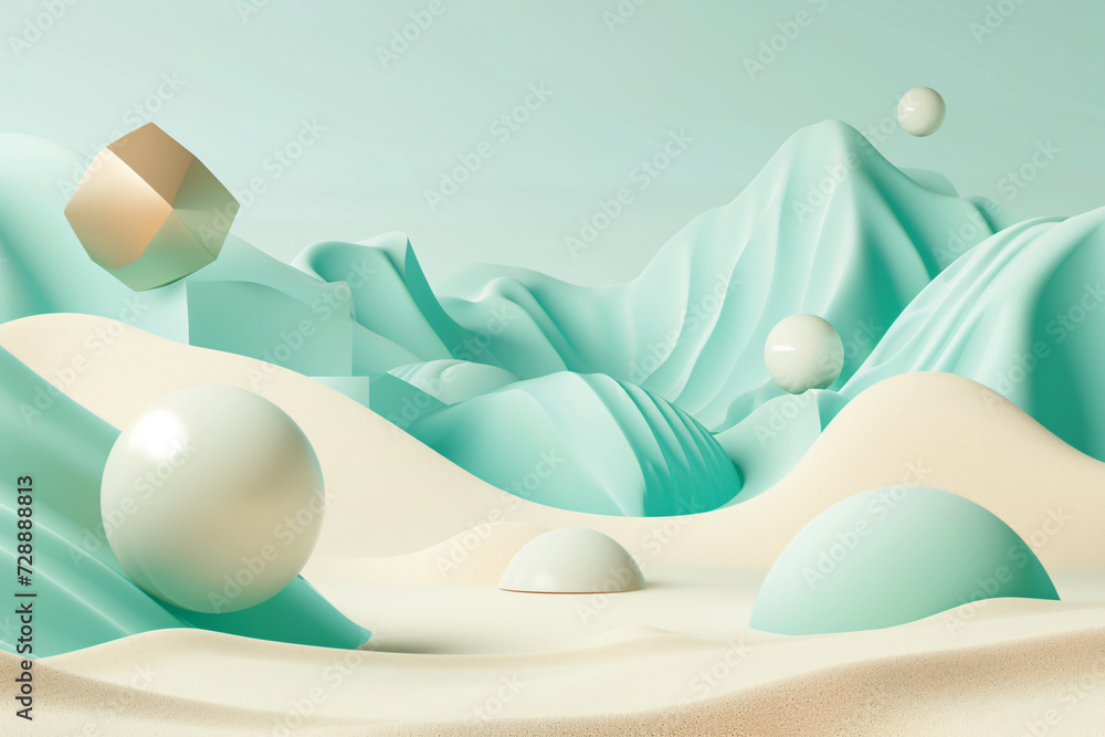 Poster multi-colored abstraction with geometric shapes and balls