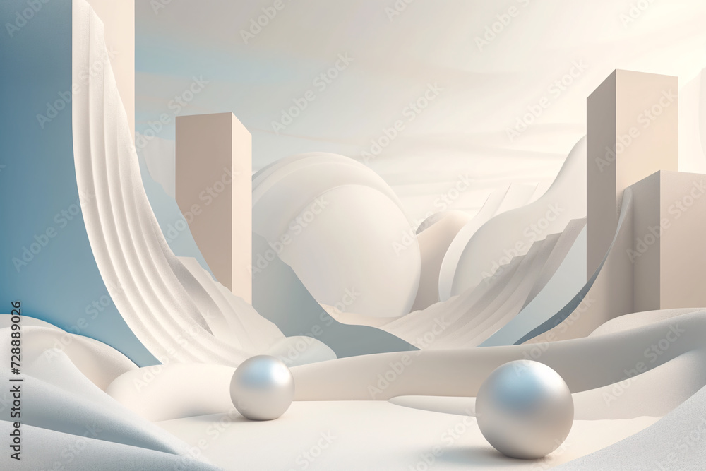 Poster multi-colored abstraction with geometric shapes and balls