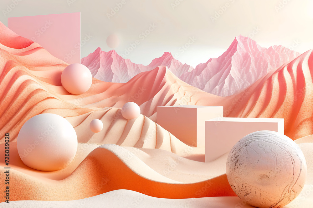 Poster multi-colored abstraction with geometric shapes and balls