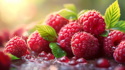 Close up food photography of a selection of raspberries 