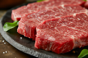 Marbled beef steaks as a background close-up. Cooking. Fresh meat.