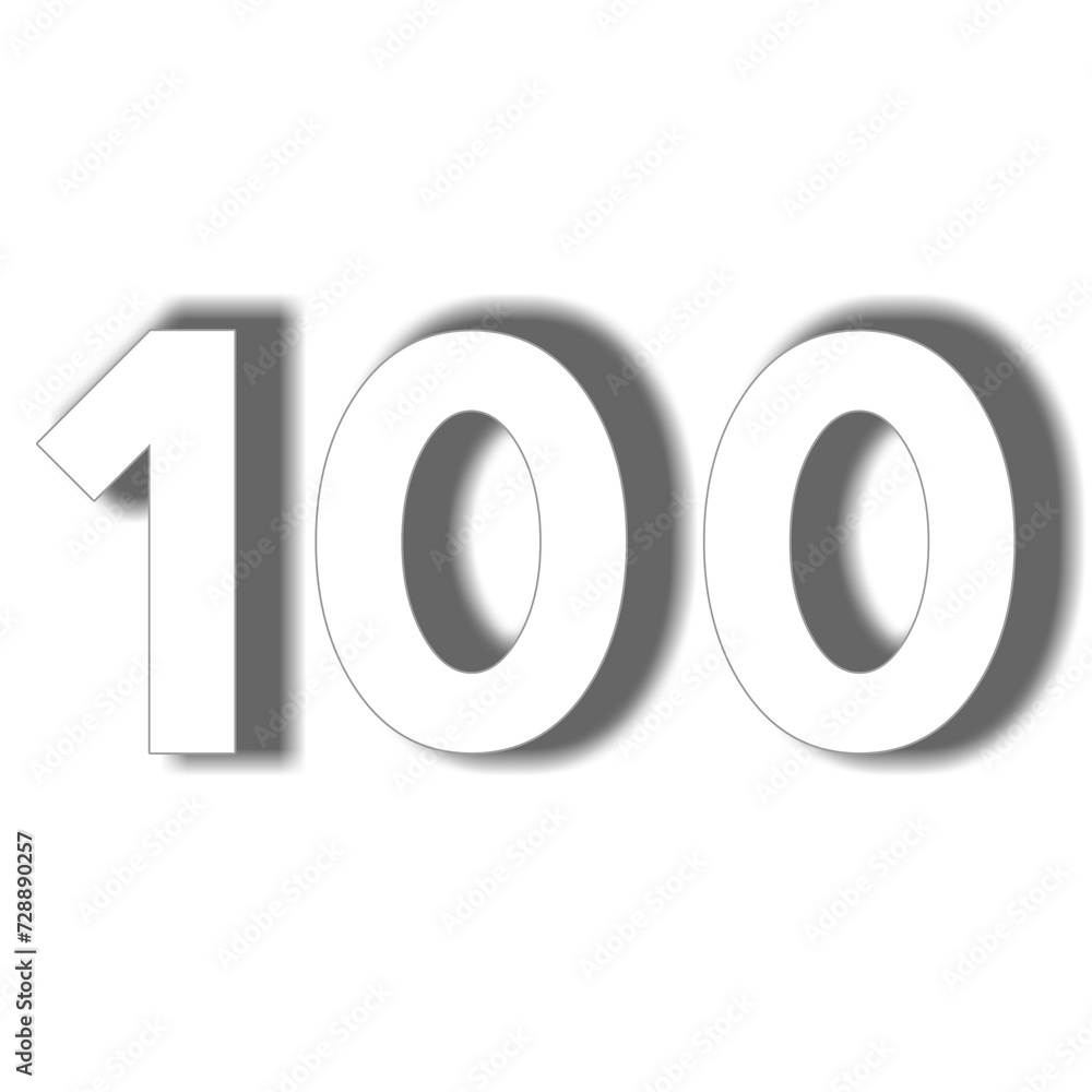Poster number 100 in white color sign symbol 3d numbers for design elements isolated on transparent backgro