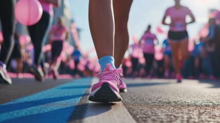 Fototapeta premium Cancer patient running a race in commemoration of cancer day. generative ai