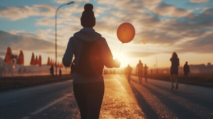 Cancer patient running a race in commemoration of cancer day. generative ai - obrazy, fototapety, plakaty