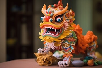 Fototapeta na wymiar Colorful chinese lion, happy Chinese New Year