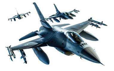 Flying Dominance: F-16 Airplanes isolated on transparent Background - obrazy, fototapety, plakaty