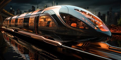 futuristic bullet train, fast transportation concept