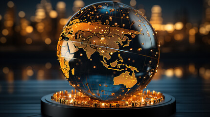 globe adorned with glowing dots and vibrant lights