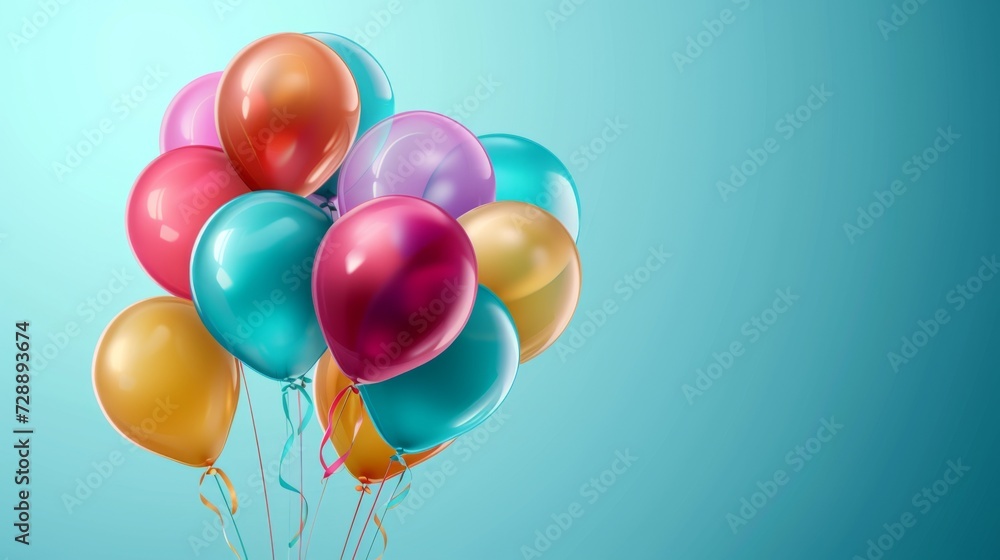 Poster floating balloons on a plain background generative ai