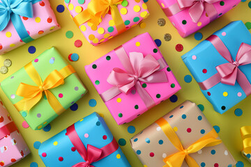 Seamless colorful gift boxes with ribbons