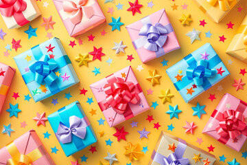 Seamless colorful gift boxes with ribbons