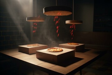 Levitating pizza boxes in 3D. Generative AI