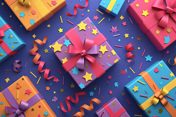 Seamless colorful gift boxes with ribbons
