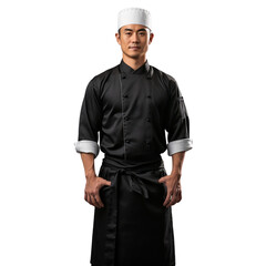 Portrait of a Japanese male chef wearing uniform, png file of isolated cutout on transparent background