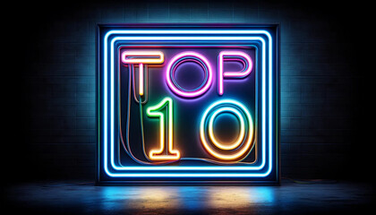 TOP 10 in glowing neon letters