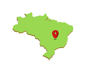 3d vector illustration graphic green color geographical map of Brazil with red pointer icon on capitol