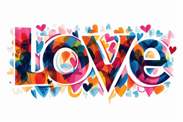 Colorful modern text design of the word LOVE on white background