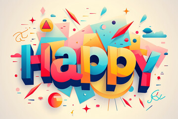 Colorful modern text design of the word "Happy"