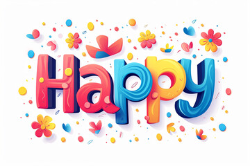 Colorful modern text design of the word "Happy"