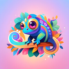 Cute Chameleon. Flat Design. Logo. Mascot. Adorable. Graphic. Branding. Cartoon. Character. Minimalist. Icon. Simple. Creative. Whimsical. AI Generated.