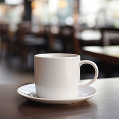 A white coffee cup in a cafe