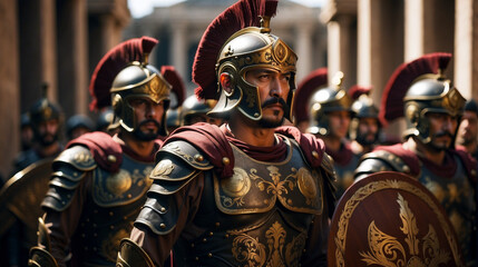 Roman soldier in ornate armor - obrazy, fototapety, plakaty