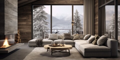 Cozy chalet interior with modern elements and natural accents.