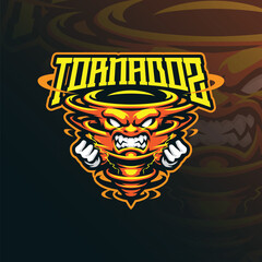 Tornado mascot logo design vector with modern illustration concept style for badge, emblem and t shirt printing. Angry tornado illustration for sport and esport team.