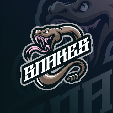 Snake mascot logo design vector with modern illustration concept style for badge, emblem and t shirt printing. Angry snake illustration for sport and esport team.