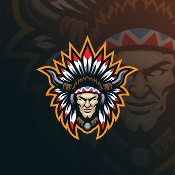 Tribe mascot logo design vector with modern illustration concept style for badge, emblem and t shirt printing. Tribe head illustration for sport and esport team.