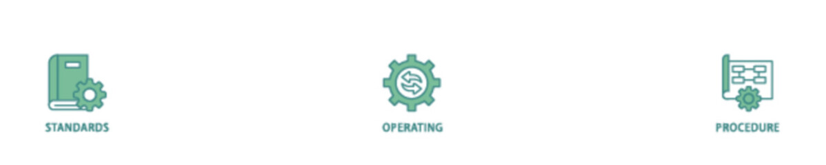 SOP icon set flow process illustrationwhich consists of instruction, quality, manual, process, operation, sequence, workflow, iteration, and puzzle icon live stroke and easy to edit 