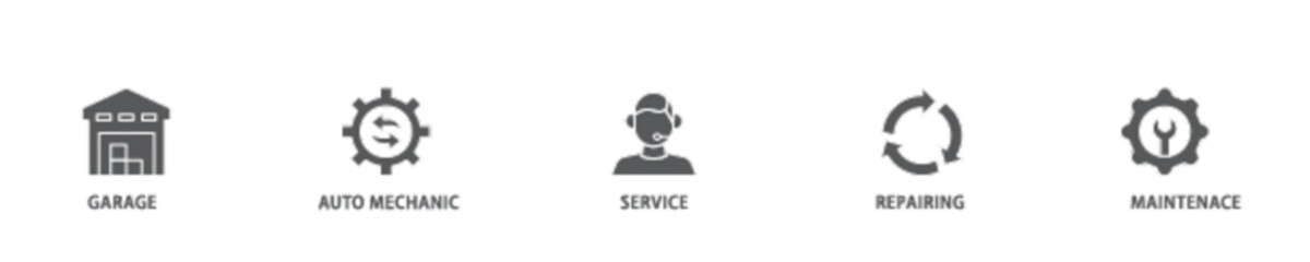 Car servicing icon set flow process illustrationwhich consists of repairing, maintenace, service, auto mechanic, garage icon live stroke and easy to edit 