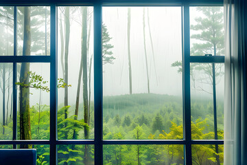 숲이 보이는 창문,편안한 아침 분위기