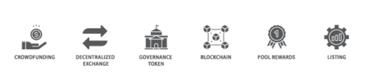 Ido banner web icon illustration concept with icon of crowdfunding, decentralized exchange, governance token, blockchain, smart contract and listing icon live stroke and easy to edit 