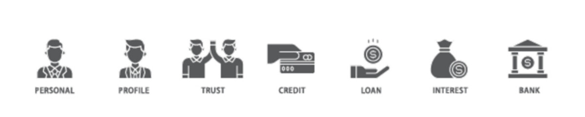 Microcredit banner web icon illustration concept with icon of personal, profile, trust, credit, loan, interest and bank icon live stroke and easy to edit 