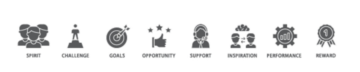 Motivation banner web icon illustration concept with icon of goal, vision, admire, support, teamwork, mentor, performance, and success icon live stroke and easy to edit 