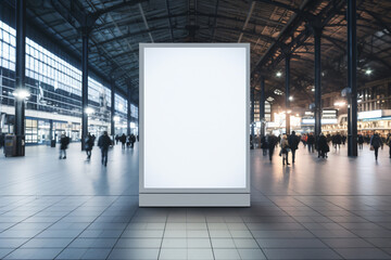 blank banner, billboard poster mockup, train station, advertising poster, empty subway station, bus stop shelter, outdoor media display space,