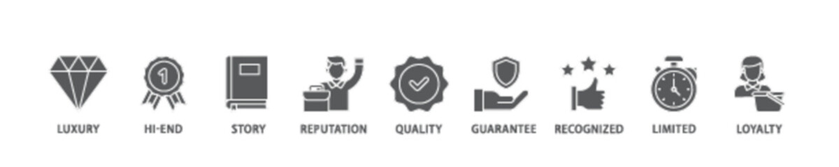 Superbrand banner web icon illustration concept with icon of luxury, hi end, story, reputation, quality, guarantee, recognized, limited and loyalty icon live stroke and easy to edit  © Tiger