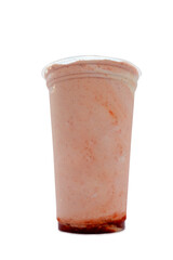 Panoramic still life of colorful frozen fruit granita drinks flowing in plastic takeaway cups with ice cream straws